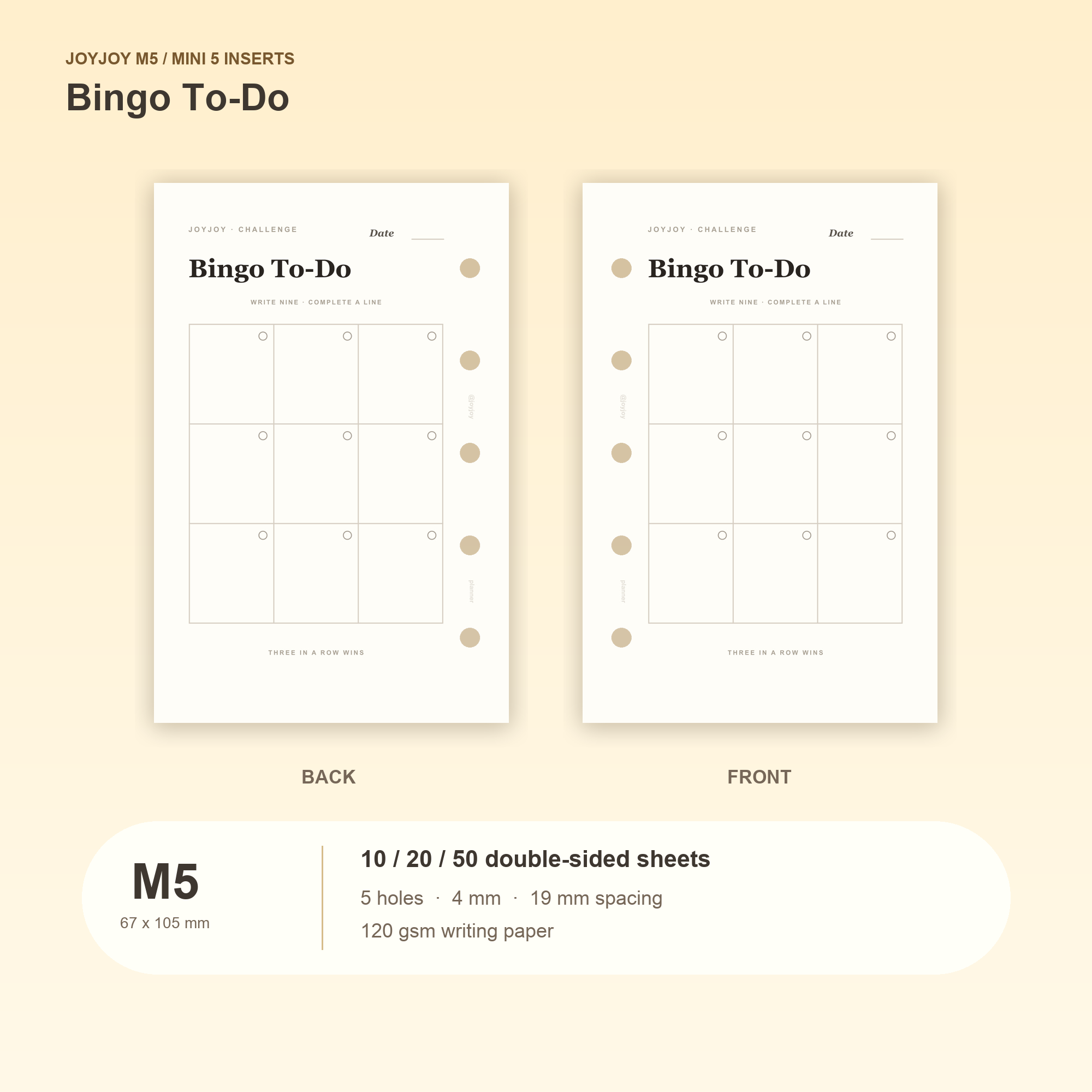 Bingo To-Do M5 planner insert with a blank 3 by 3 task grid