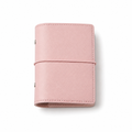 Baby Pink A7 Pocket six-ring planner cover with elastic closure on a white background