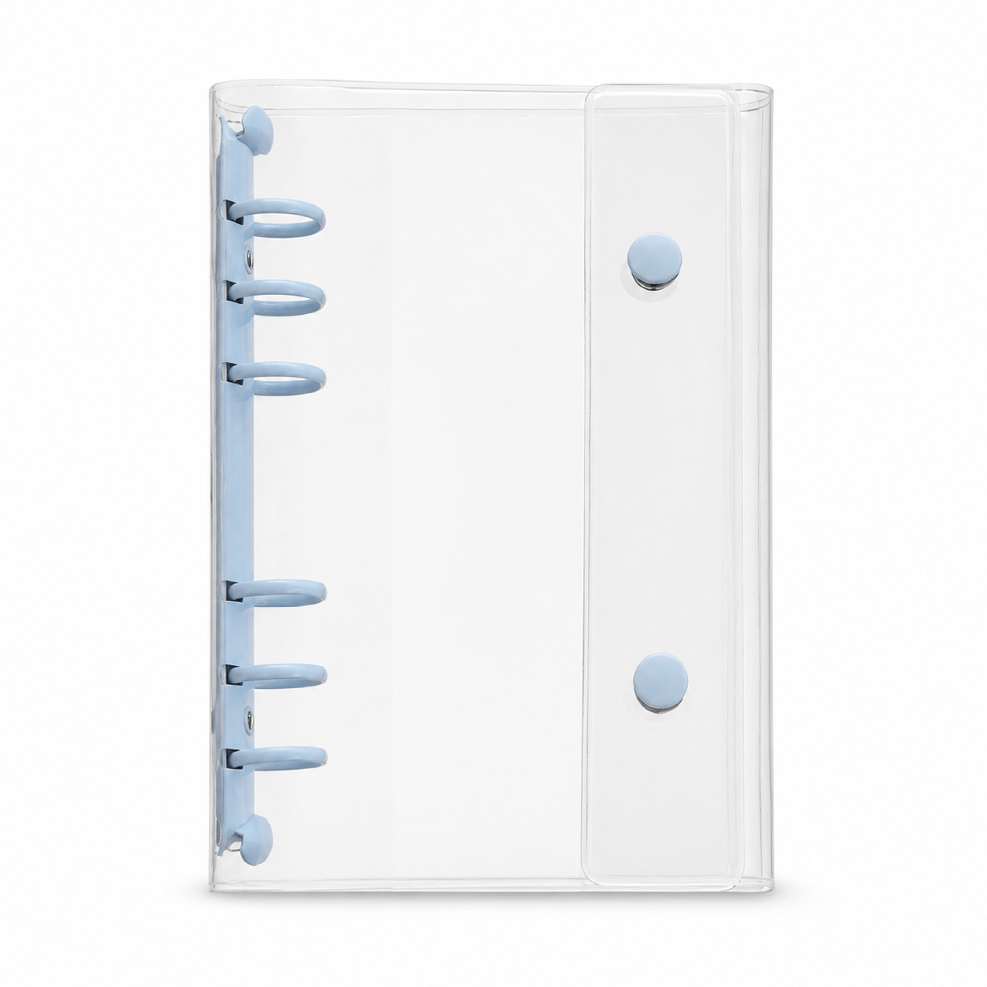 Blue A6 Clear Double-Snap 6-Ring Planner Binder Cover on white background