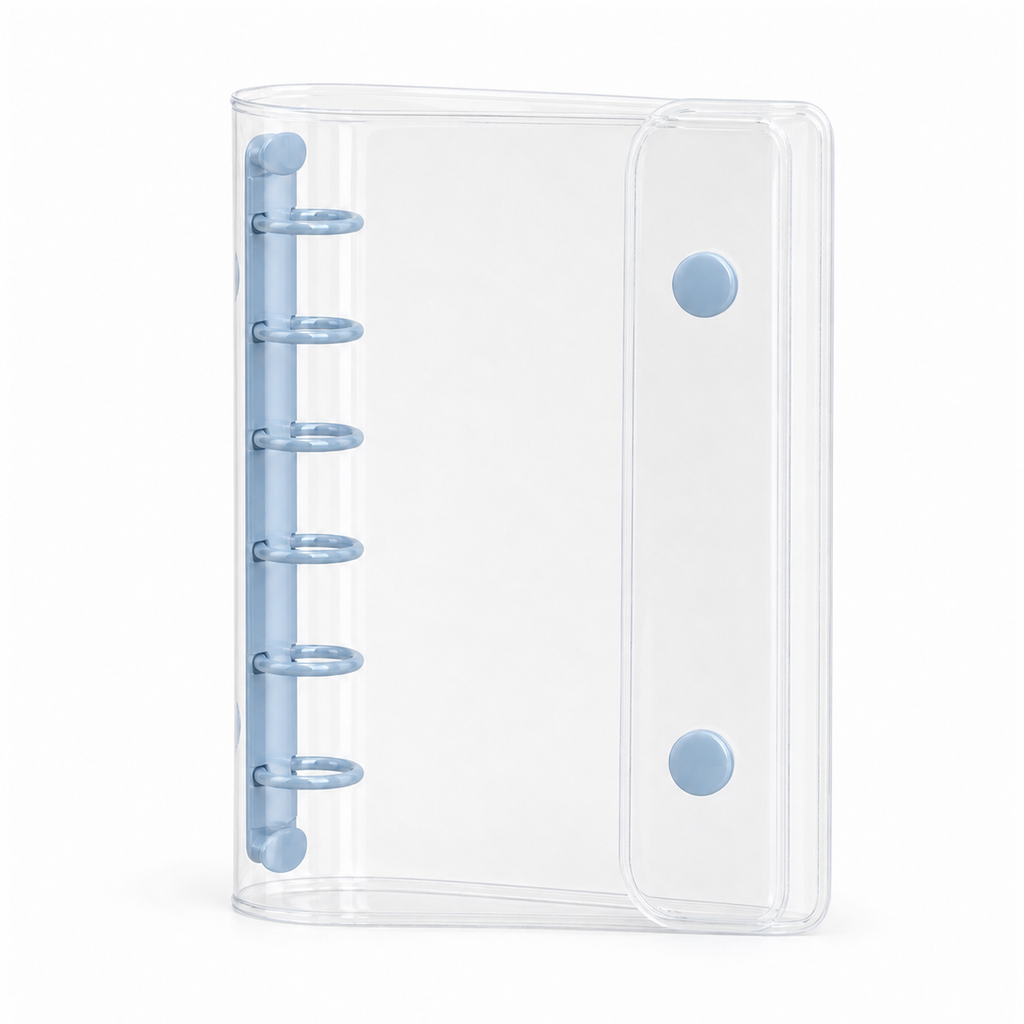 Blue A7 Clear Double-Snap 6-Ring Planner Binder Cover on white background