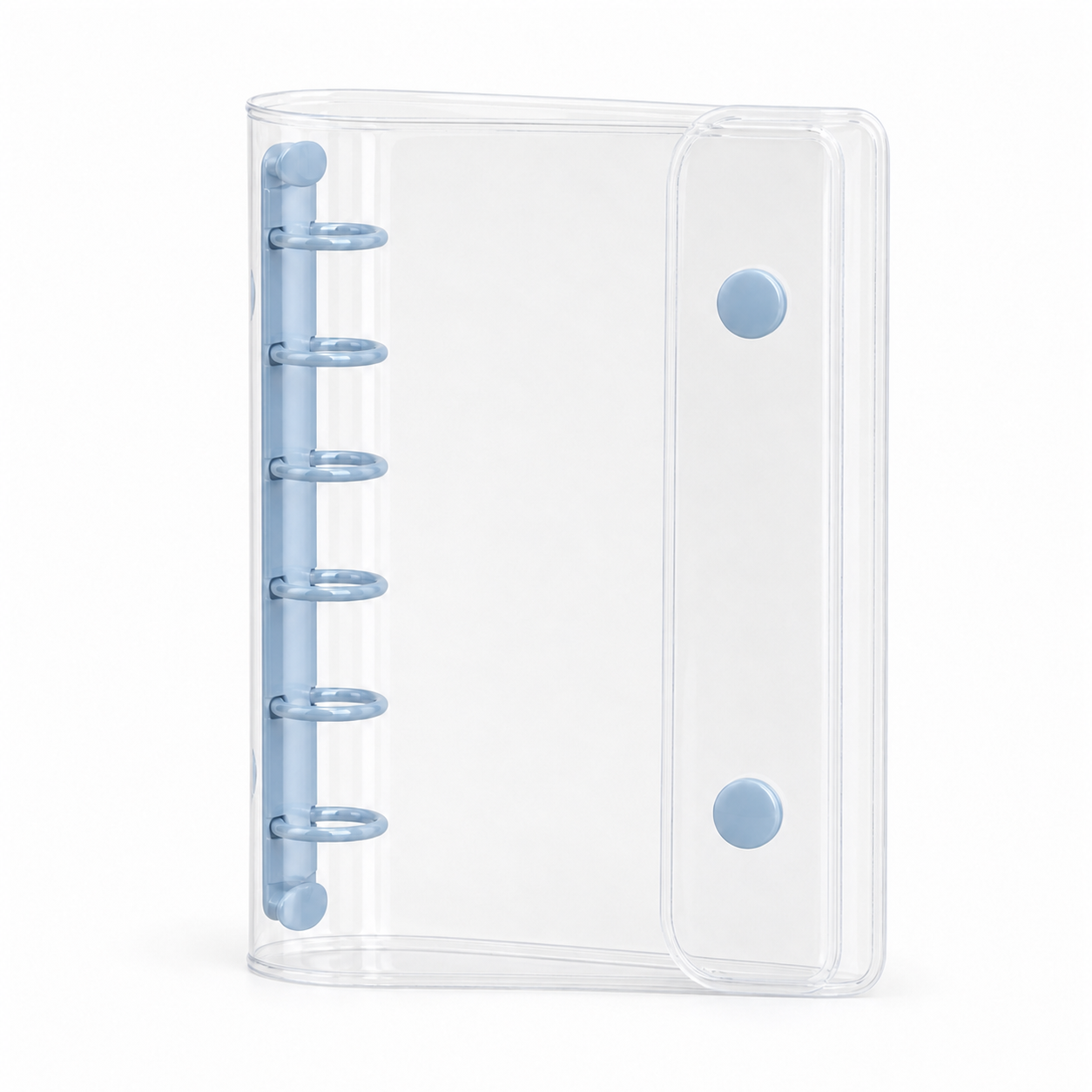 Blue A7 Clear Double-Snap 6-Ring Planner Binder Cover on white background