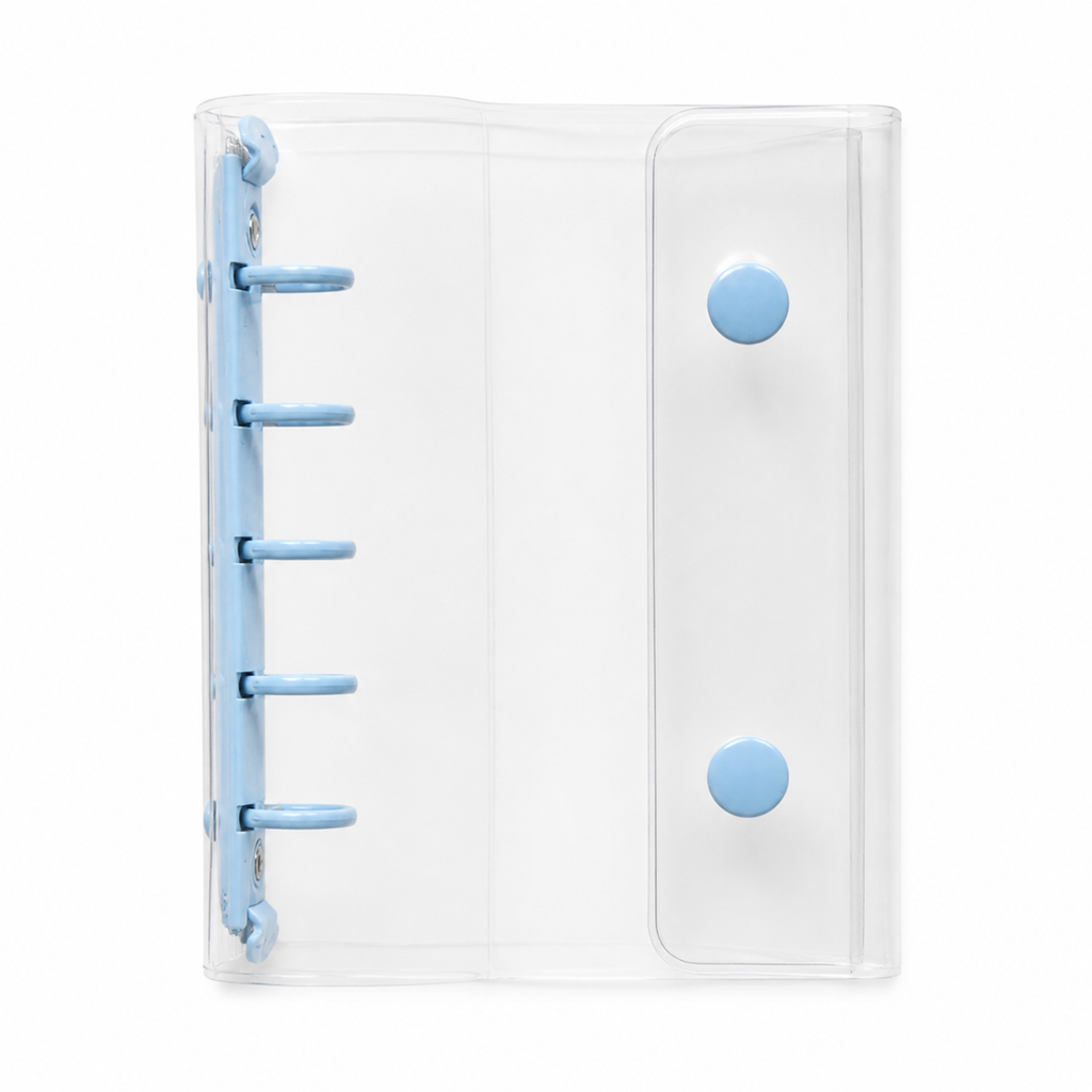 Blue M5 Clear Double-Snap 5-Ring Planner Binder Cover on white background