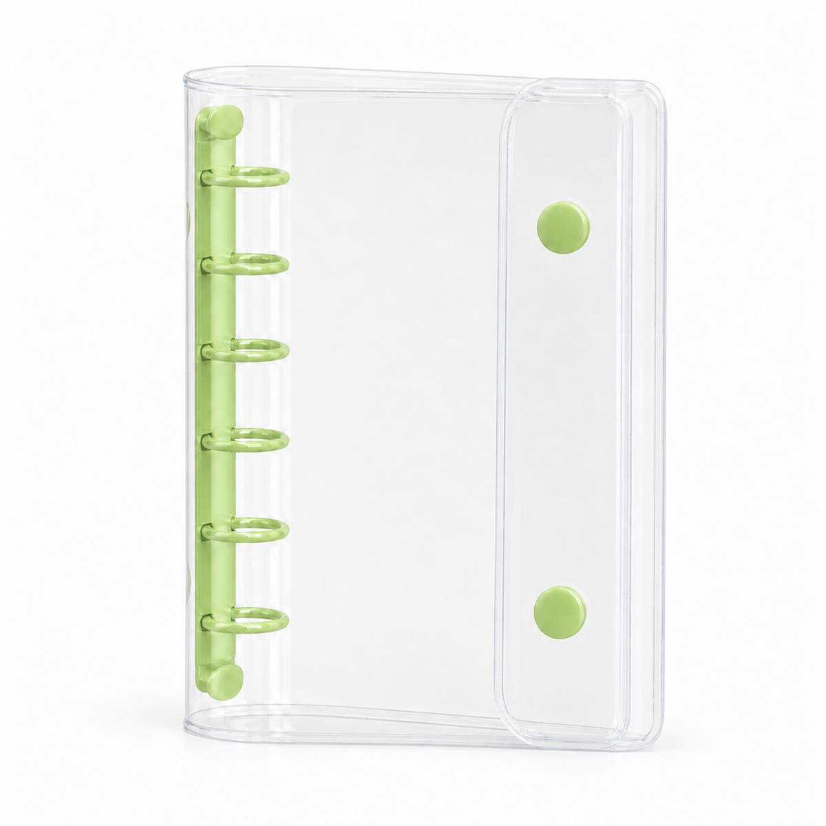Green A7 Clear Double-Snap 6-Ring Planner Binder Cover on white background