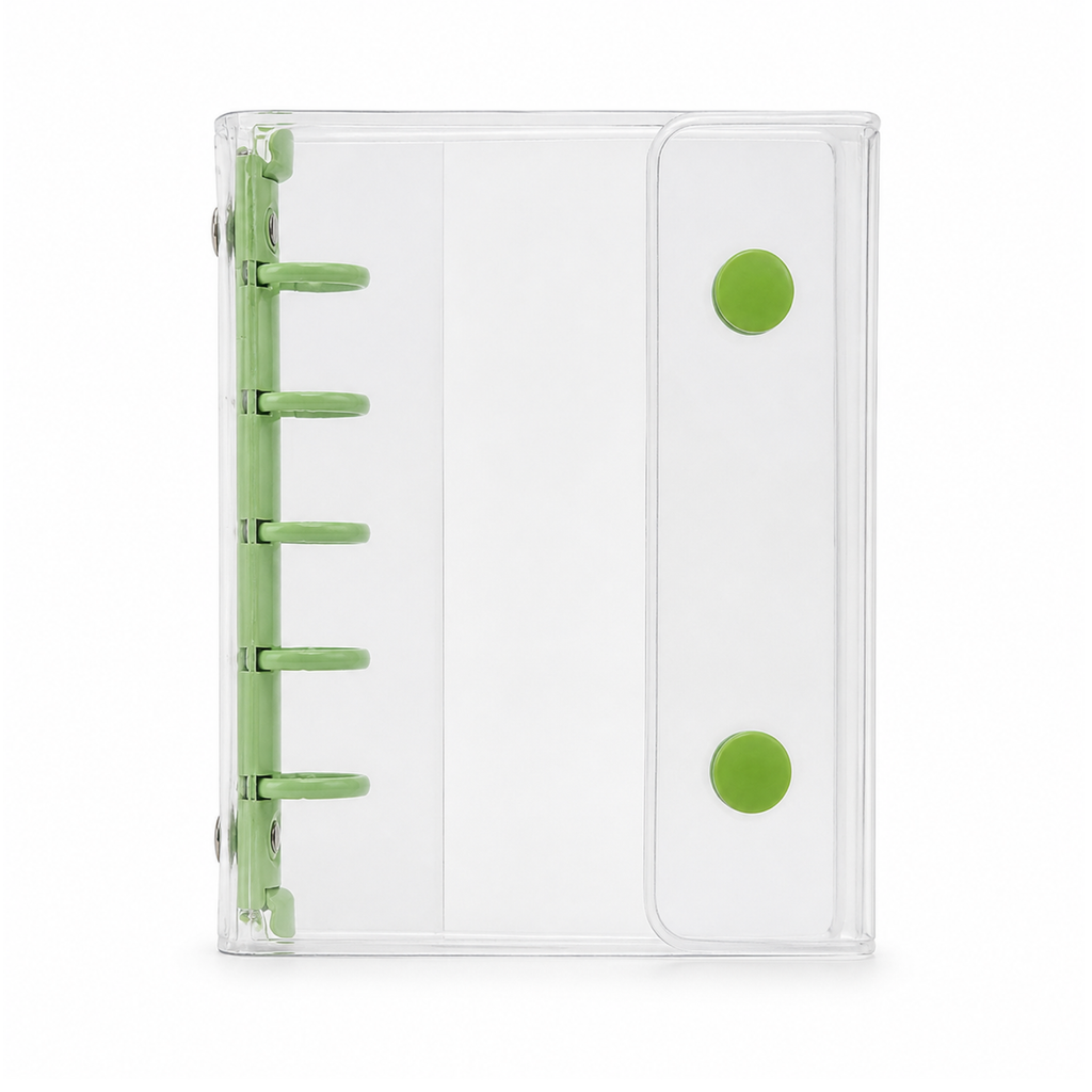 Green M5 Clear Double-Snap 5-Ring Planner Binder Cover on white background