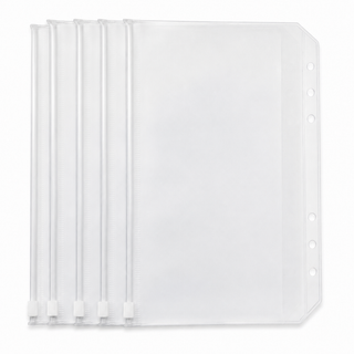 A5 clear zipper binder pockets, five-pack