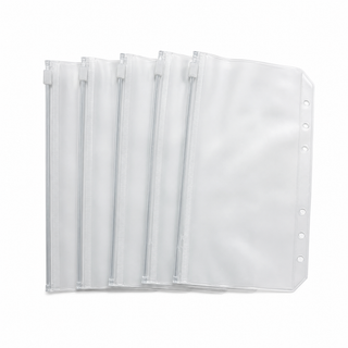 A6 clear zipper binder pockets, five-pack