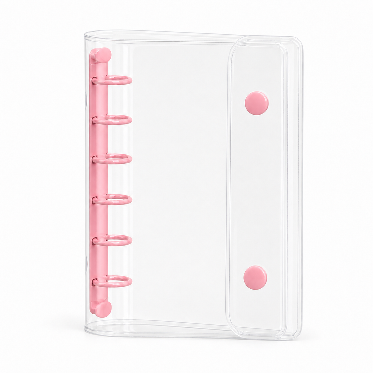 Pink A7 Clear Double-Snap 6-Ring Planner Binder Cover on white background