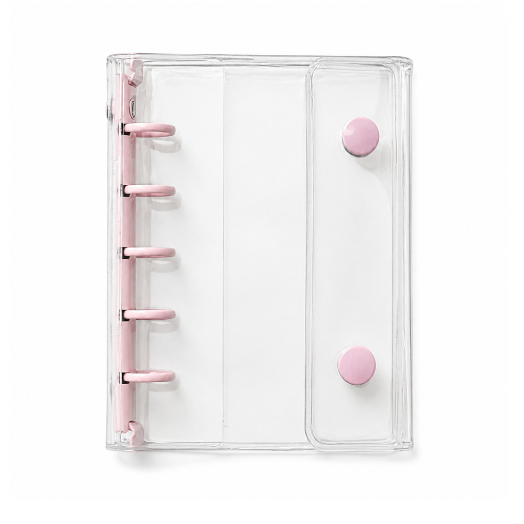 Pink M5 Clear Double-Snap 5-Ring Planner Binder Cover on white background
