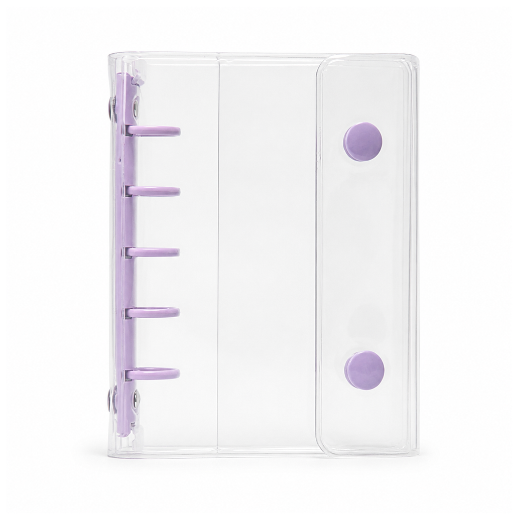 Purple M5 Clear Double-Snap 5-Ring Planner Binder Cover on white background