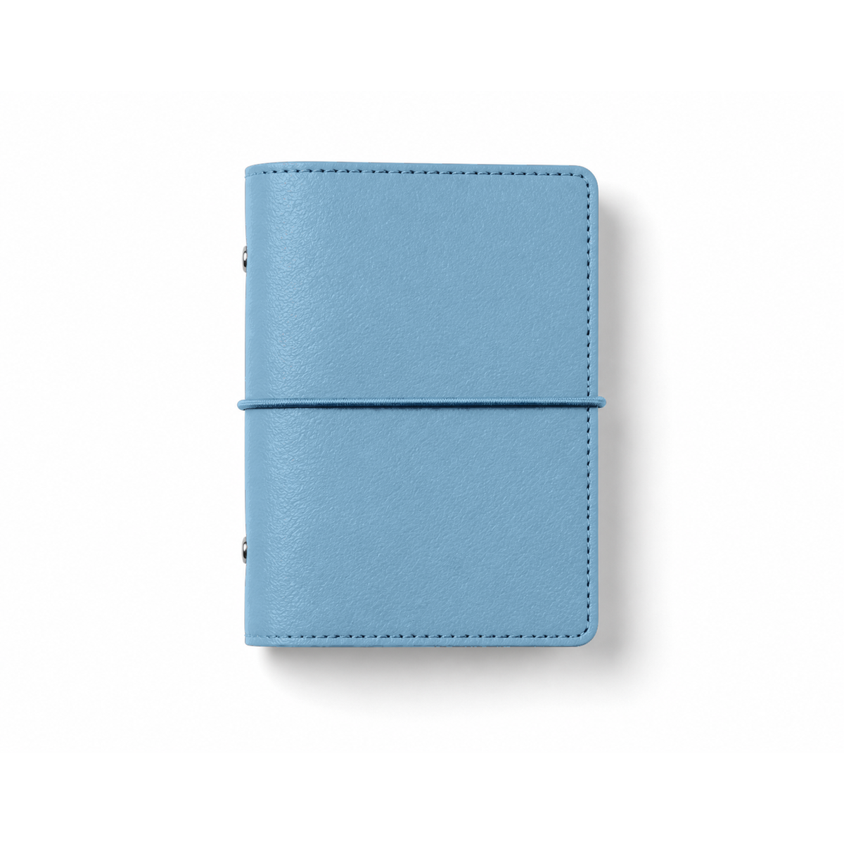 Sky Blue A7 Pocket six-ring planner cover with elastic closure on a white background