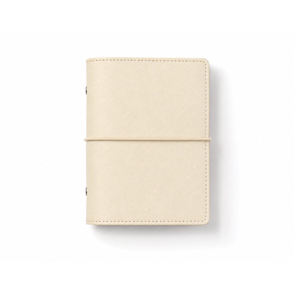 White A7 Pocket six-ring planner cover with elastic closure on a white background