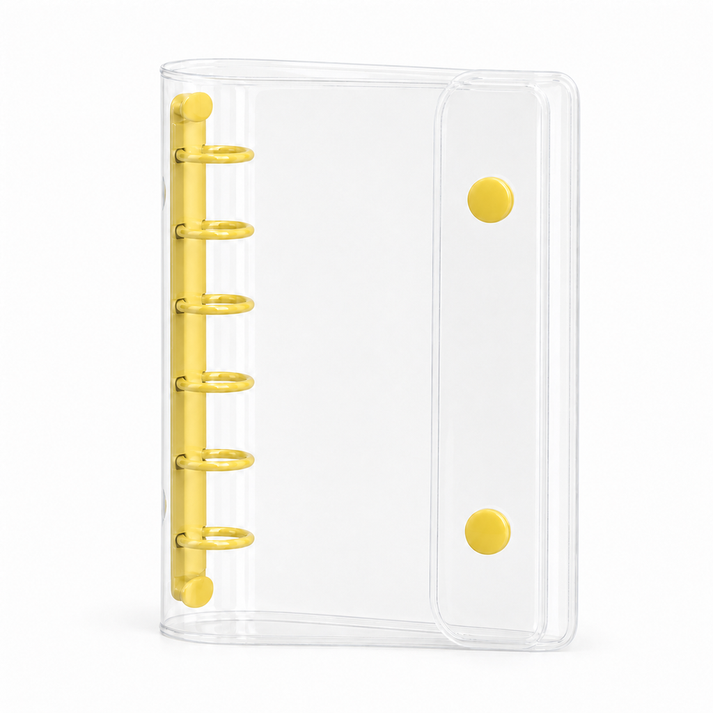 Yellow A7 Clear Double-Snap 6-Ring Planner Binder Cover on white background