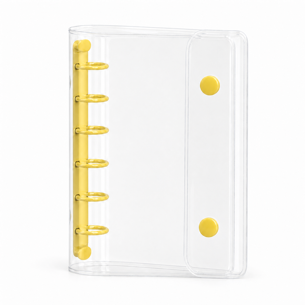 Yellow A7 Clear Double-Snap 6-Ring Planner Binder Cover on white background