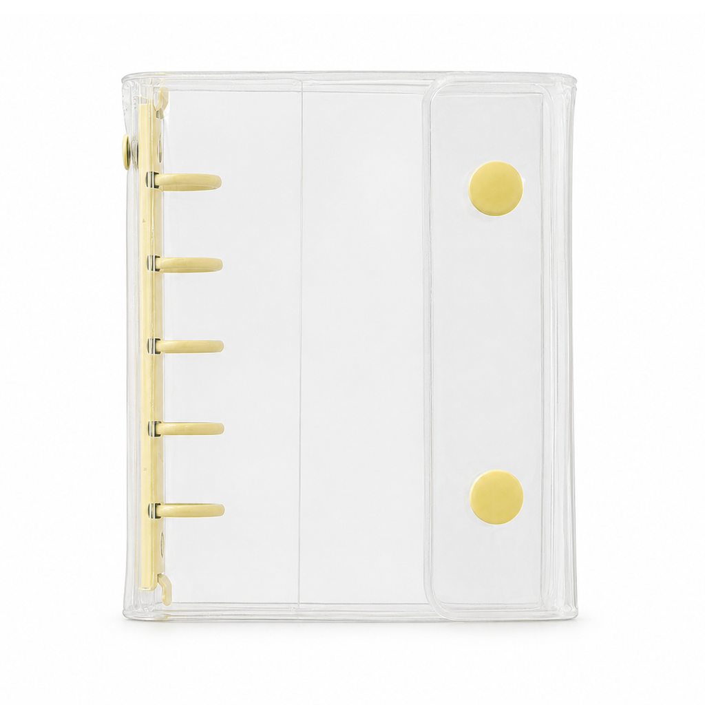 Yellow M5 Clear Double-Snap 5-Ring Planner Binder Cover on white background