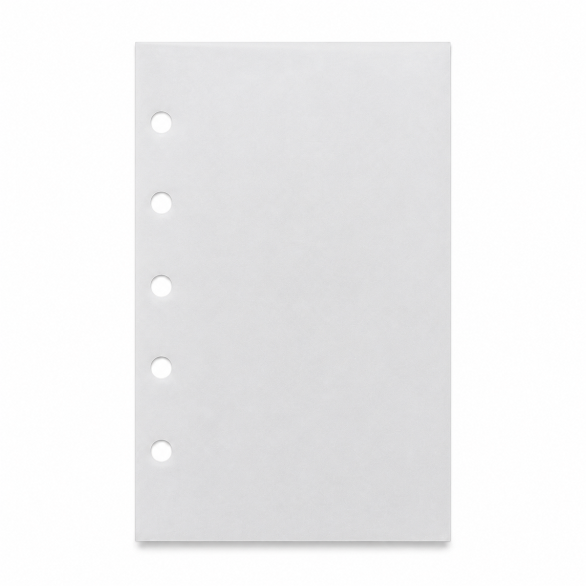 Single blank translucent M5 Mini 5 five-hole vellum planner refill sheet on a white background