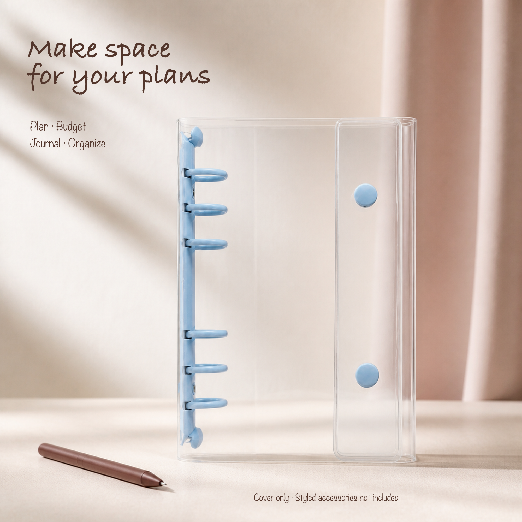 Blue A6 clear six-ring planner binder styled for everyday planning