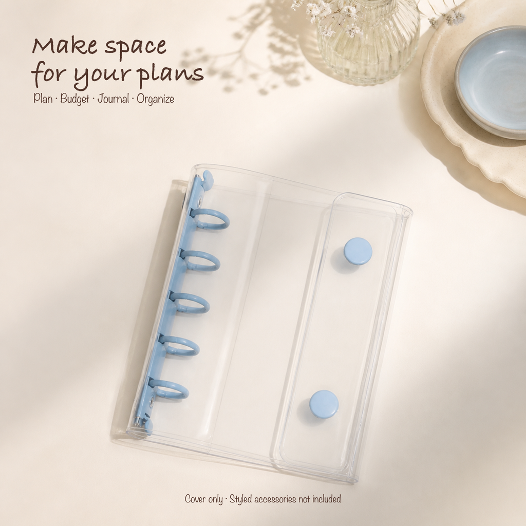 Blue M5 clear five-ring planner binder styled for portable everyday planning