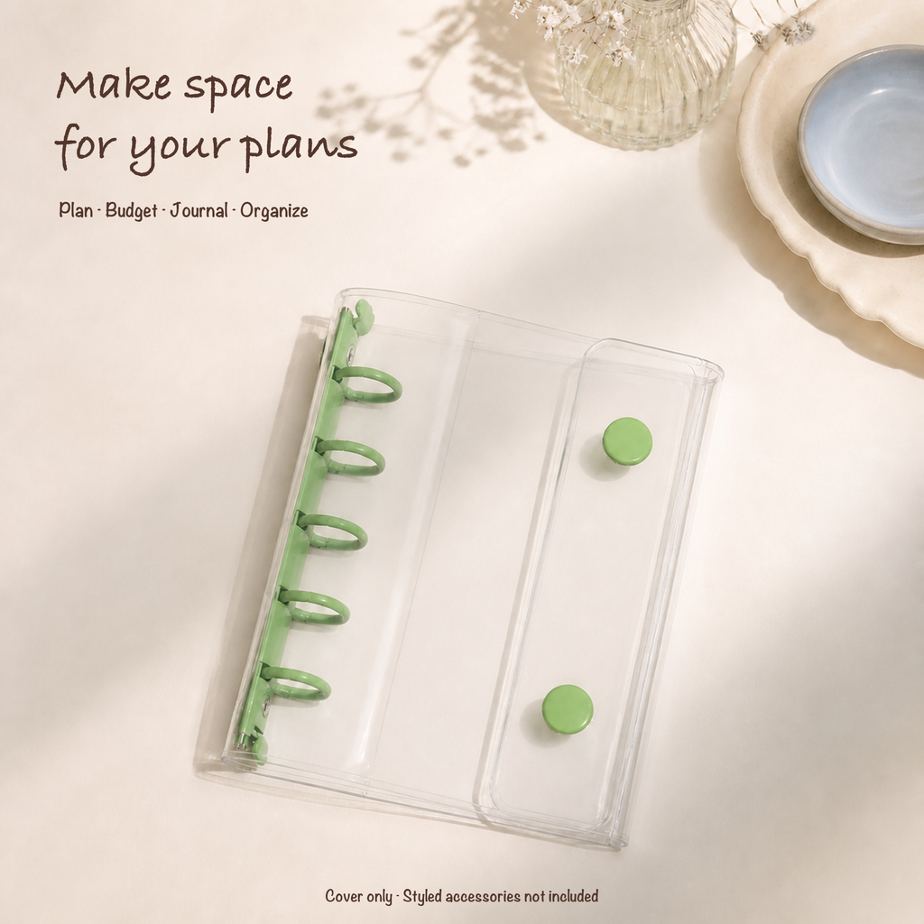 Green M5 clear five-ring planner binder styled for portable everyday planning