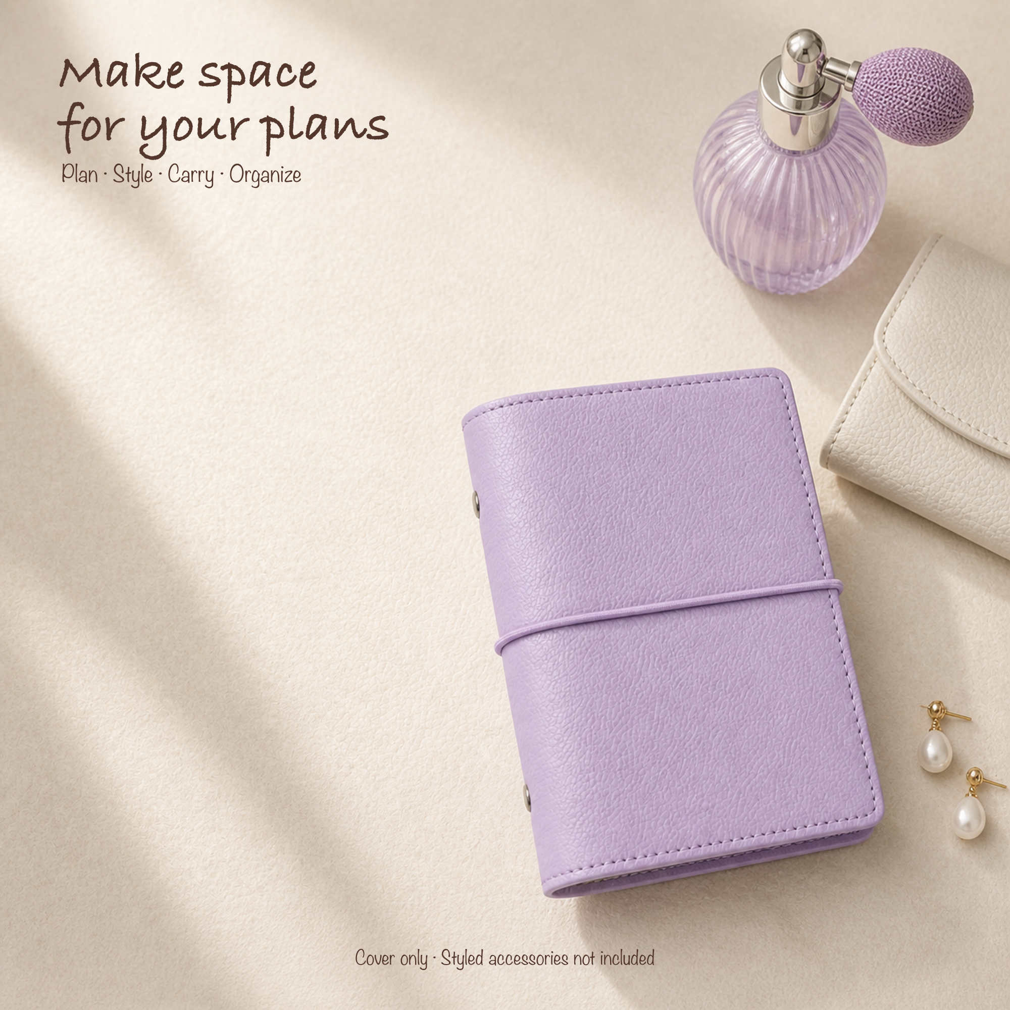 Light Purple A7 Pocket planner cover styled with refined everyday accessories; cover only