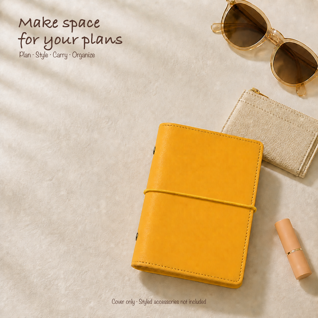 Mango Yellow A7 Pocket planner cover styled with refined everyday accessories; cover only