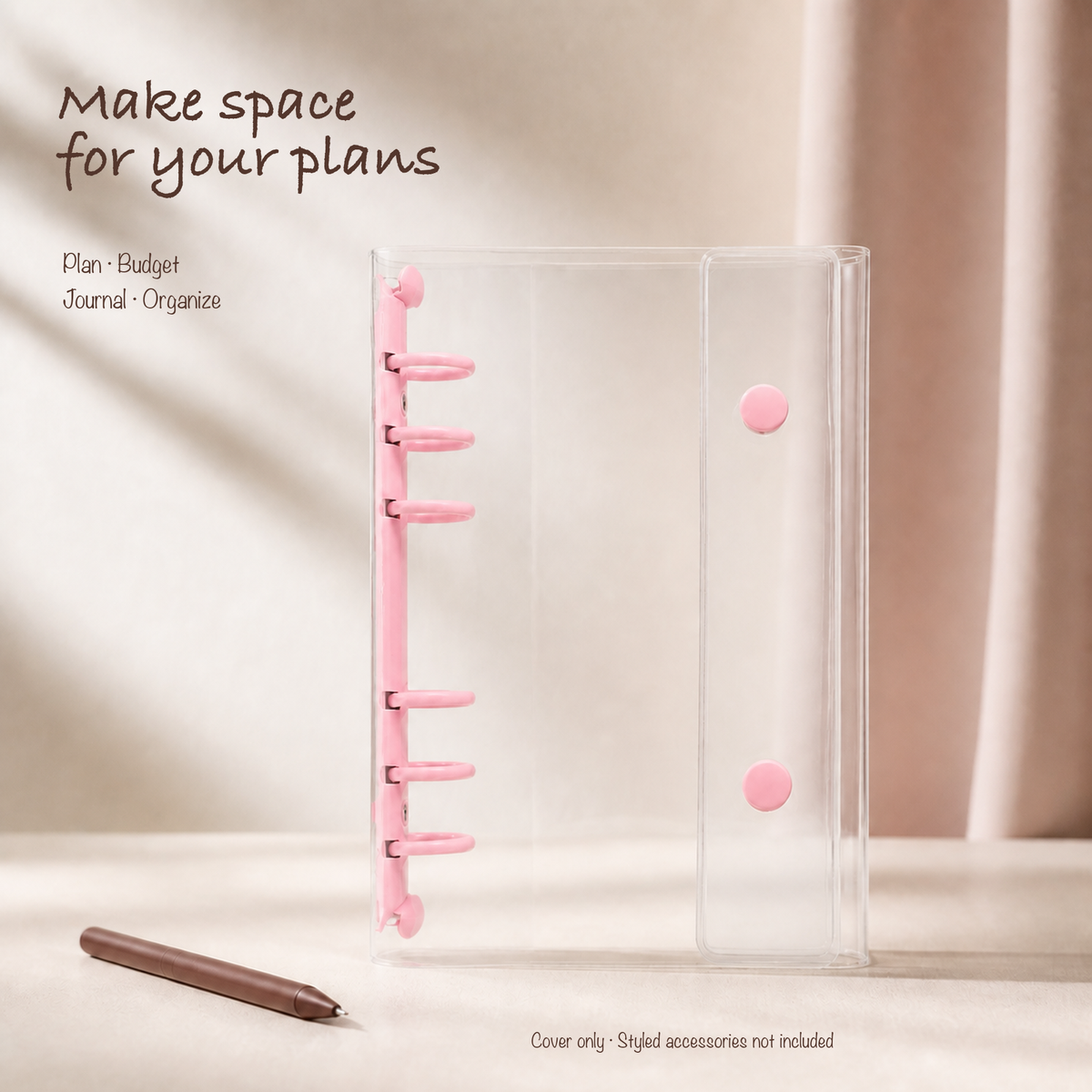 Pink A6 clear six-ring planner binder styled for everyday planning