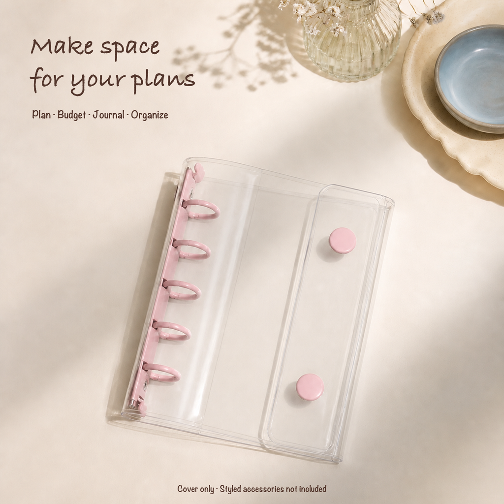 Pink M5 clear five-ring planner binder styled for portable everyday planning