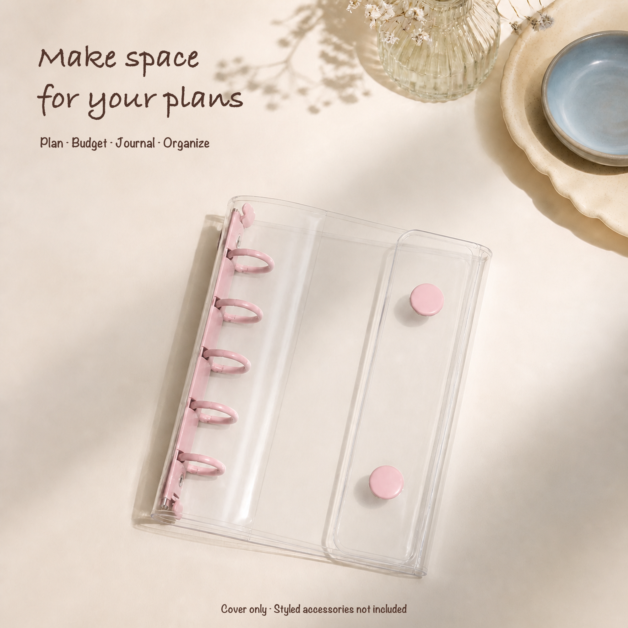 Pink M5 clear five-ring planner binder styled for portable everyday planning