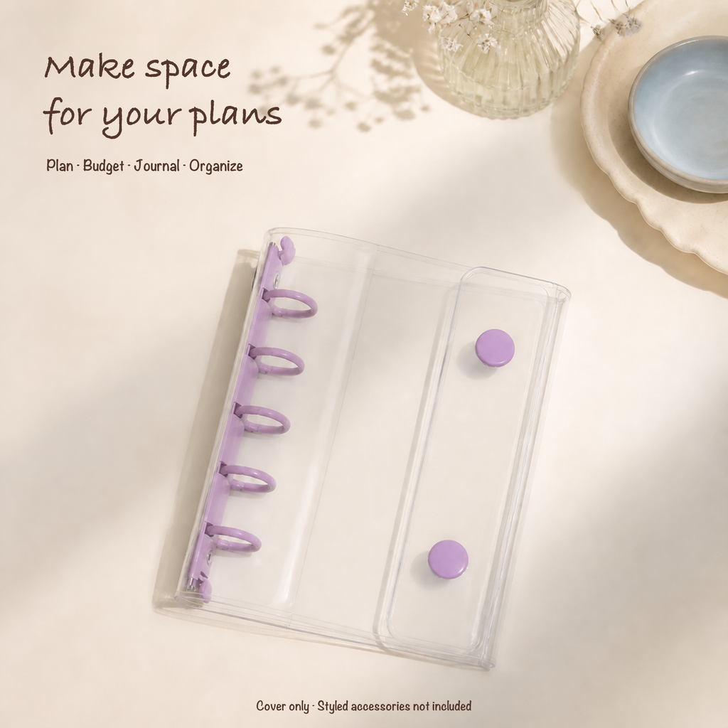Purple M5 clear five-ring planner binder styled for portable everyday planning