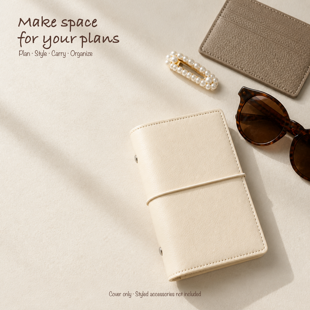 White A7 Pocket planner cover styled with refined everyday accessories; cover only