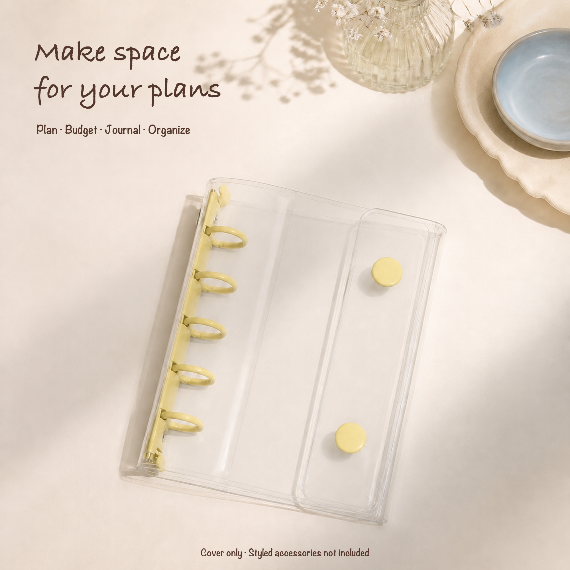 Yellow M5 clear five-ring planner binder styled for portable everyday planning