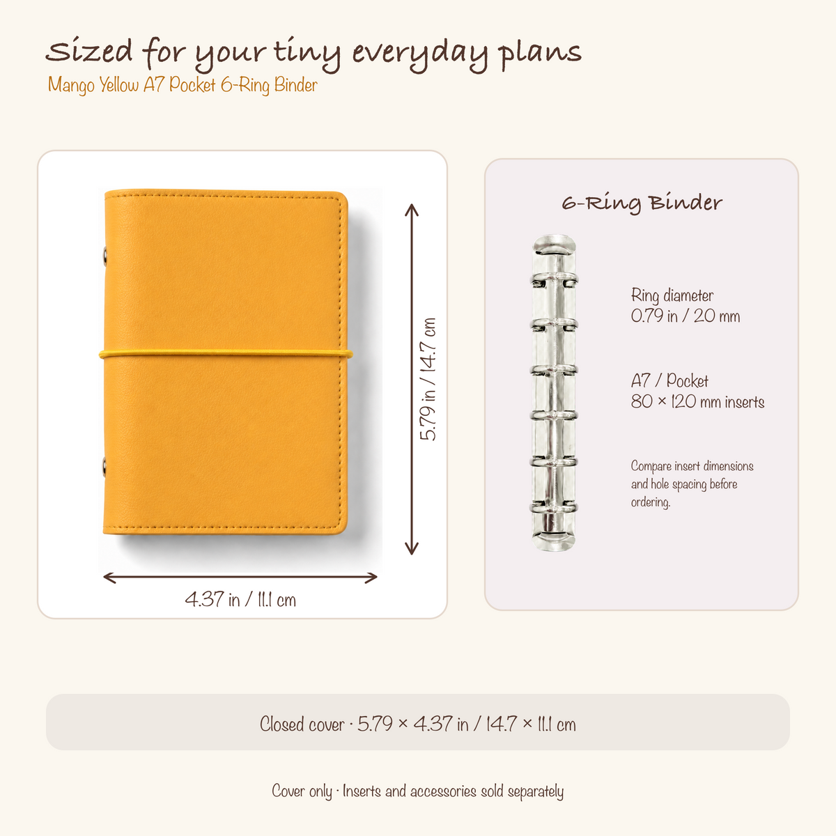 Mango Yellow A7 Pocket six-ring planner cover size and insert compatibility guide