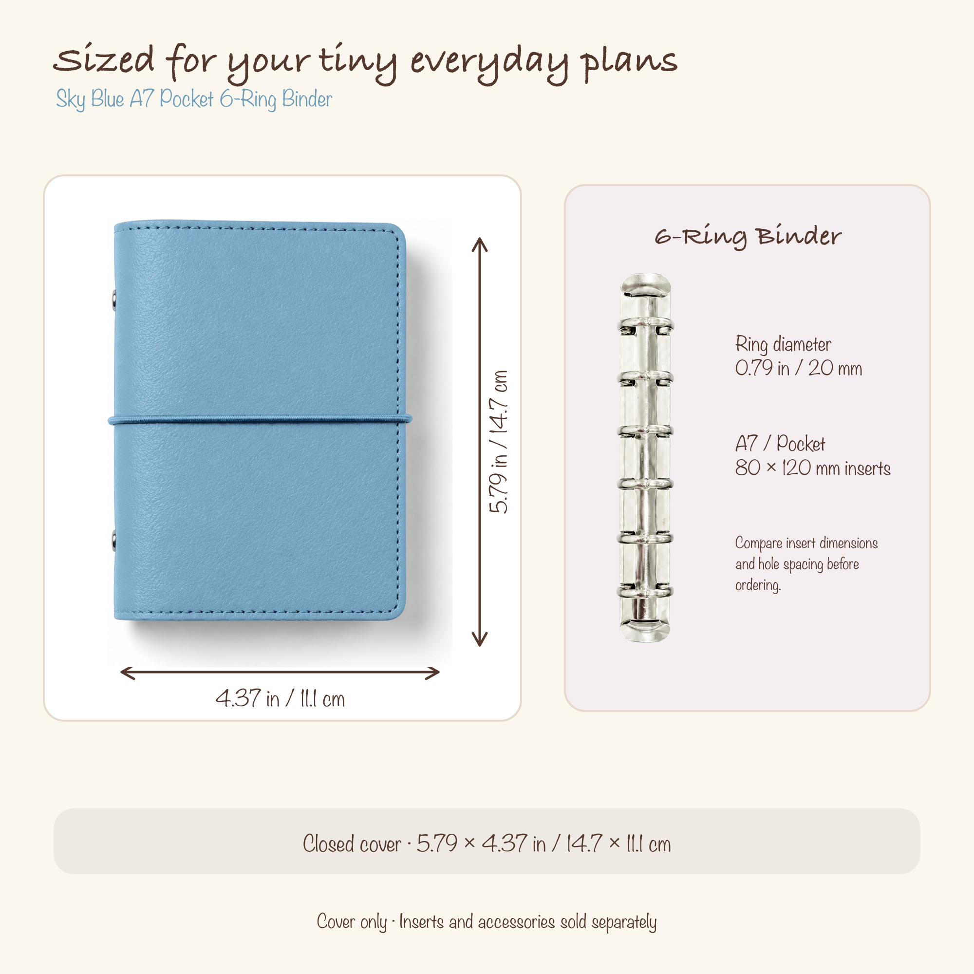 Sky Blue A7 Pocket six-ring planner cover size and insert compatibility guide