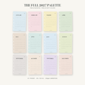 Full set of twelve 2027 A7 Pocket monthly calendar cards in coordinated soft colors