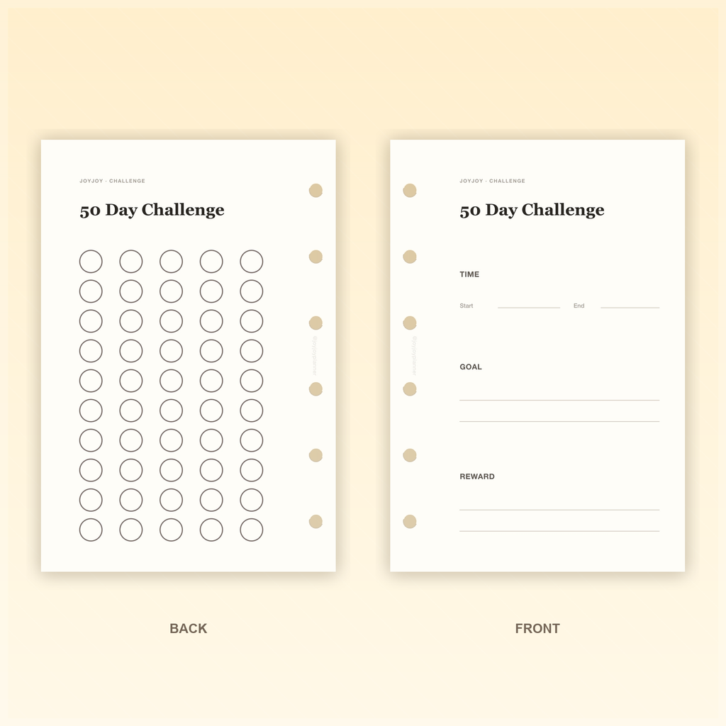 50 Day Challenge A7 pocket planner insert front and back design preview