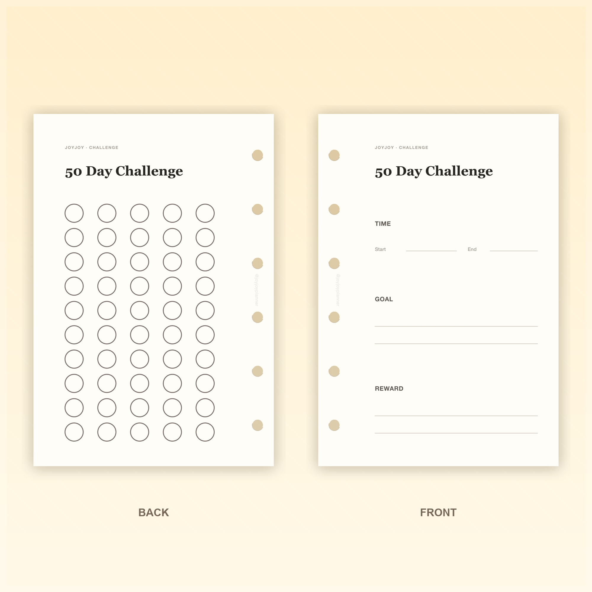 50 Day Challenge A7 pocket planner insert front and back design preview