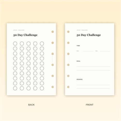 50 Day Challenge A7 pocket planner insert front and back design preview