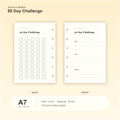 50 Day Challenge A7 pocket planner insert with size, hole spacing and paper information