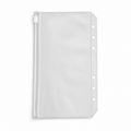 Frosted clear A6 zipper binder pocket with six holes on a white background