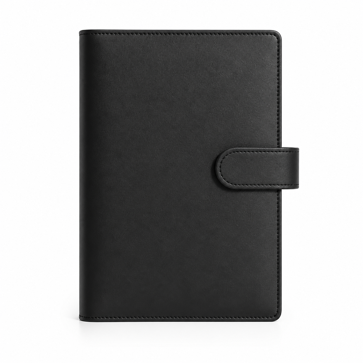 Black A6 budget binder cover on a white background