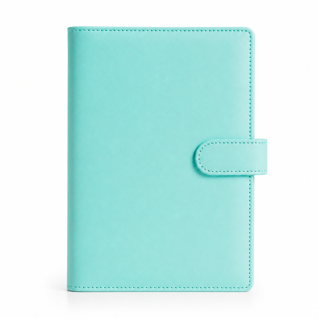 Mint Green A6 budget binder cover on a white background