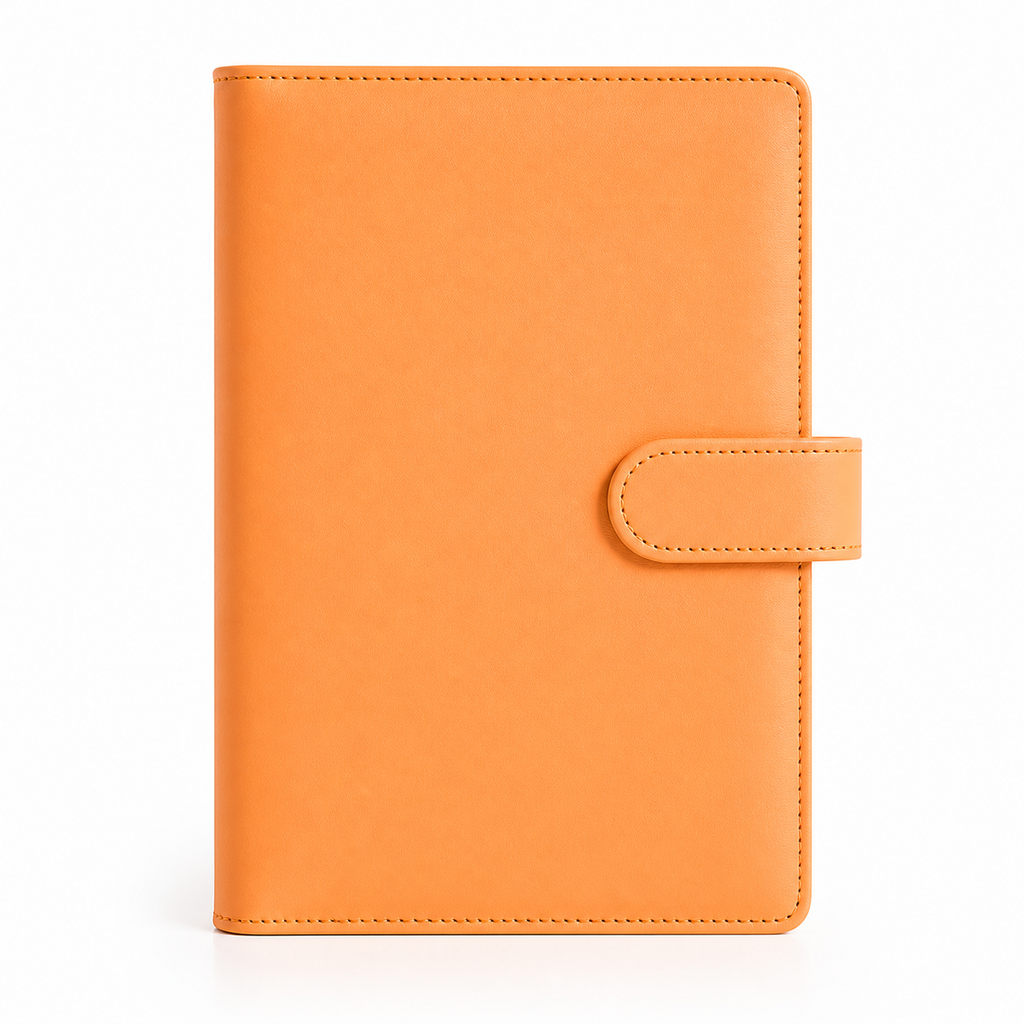 Orange A6 budget binder cover on a white background