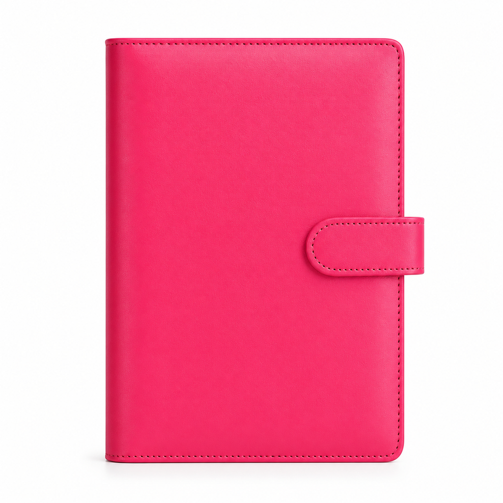 Hot Pink A6 Macaron planner binder cover on a white background