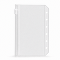 Frosted clear A7 zipper binder pocket with six holes on a white background