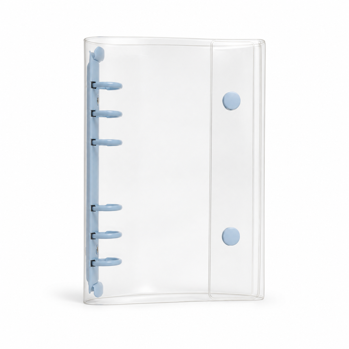 Baby Blue A6 Clear Double-Snap 6-Ring Planner Binder Cover on white background