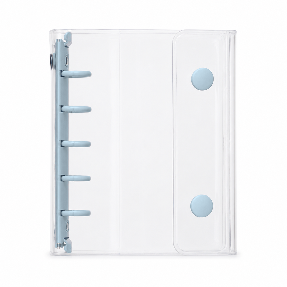 Baby Blue M5 Clear Double-Snap 5-Ring Planner Binder Cover on a white background