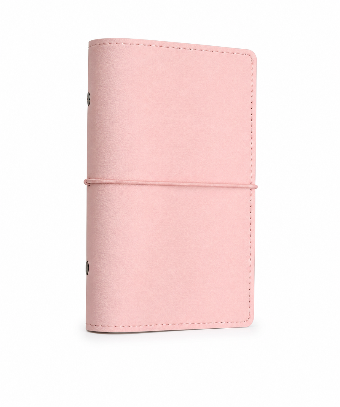 Baby Pink A6 Personal six-ring planner cover with elastic closure on a white background