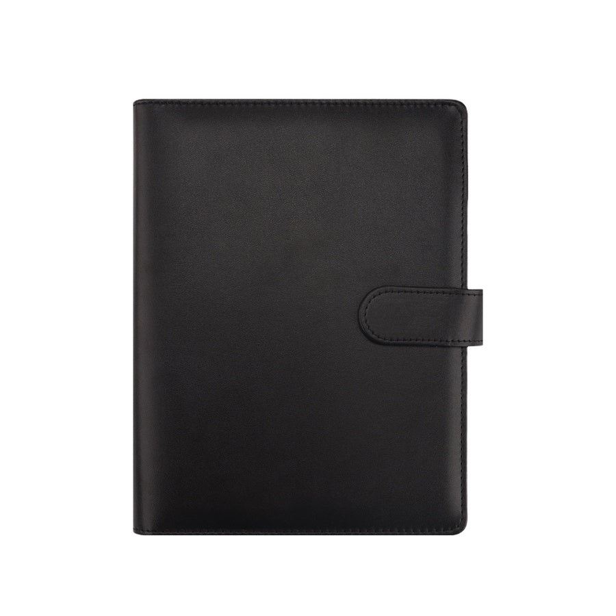 Black A5 macaron planner binder cover on a white background
