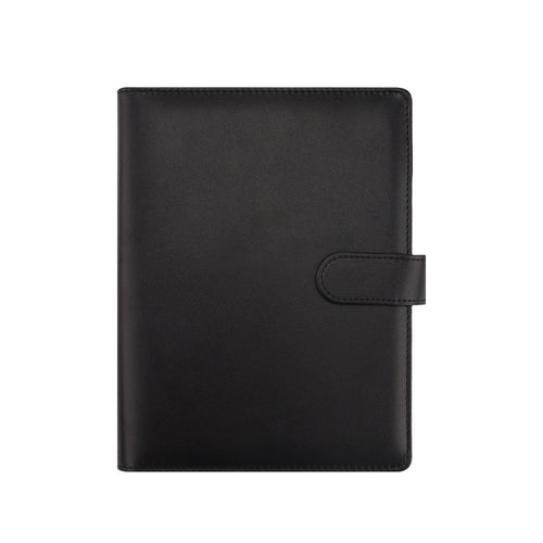 Black A5 macaron planner binder cover on a white background