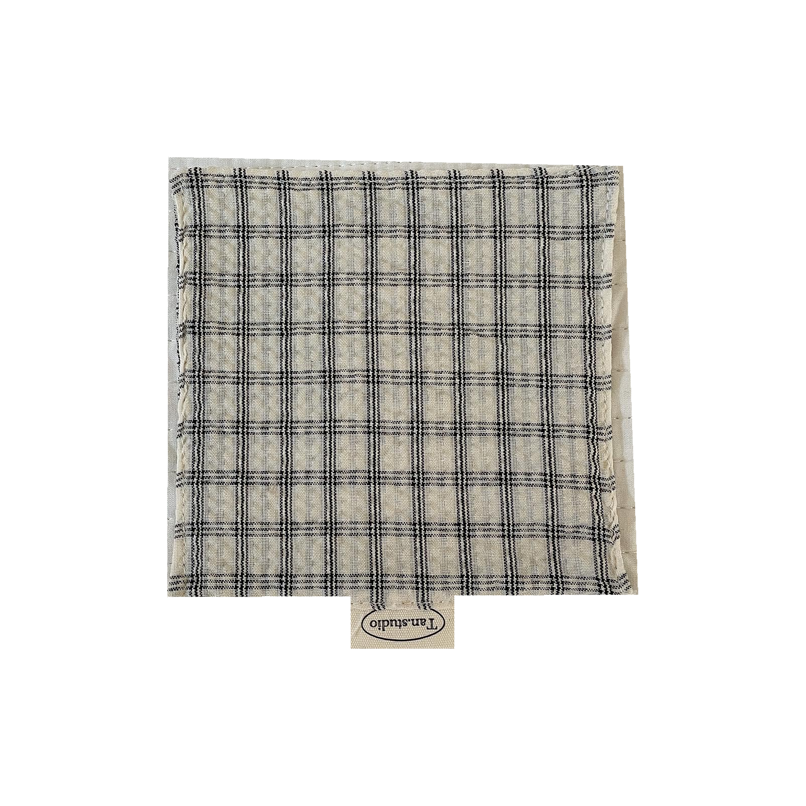 Black and white grid soft gauze fabric coaster on a white background