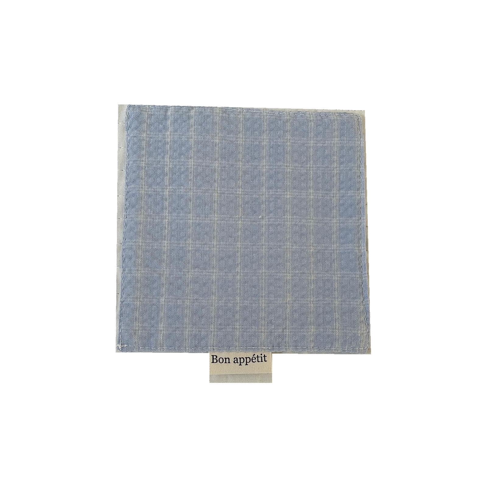 Blue grid soft gauze fabric coaster on a white background